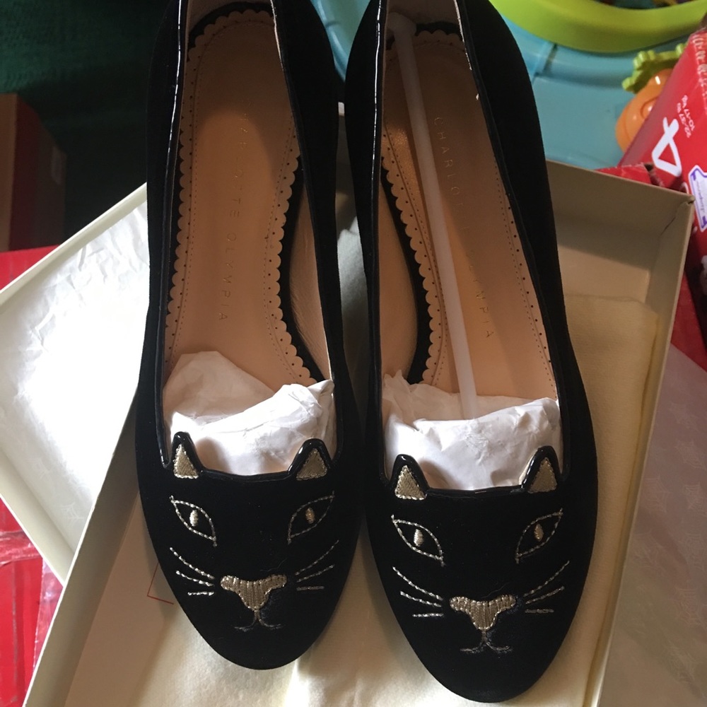 charlotte olympia velvet kitty flats